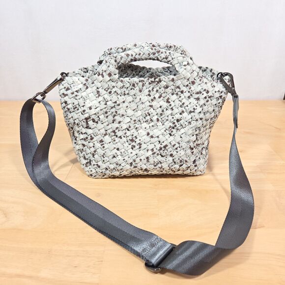 Naghedi Handbags - NAGHEDI St. Barths Small Tote Bag White Brown Watercolor Spots Crossbody Strap